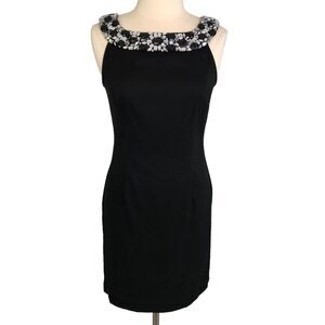 Connected Apparel Sheath Dress Embellished Boat Neck Sleeveless Size 8 Black